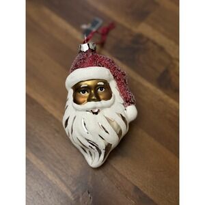 African American Christmas Holiday Ornament Black Santa Mirror Beard 5" Hanging
